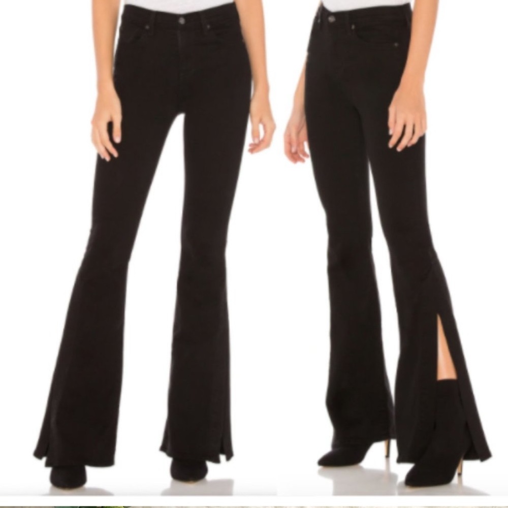 7 for All Mankind “Ali” Flare High Rise Jeans Side Slits in Black
